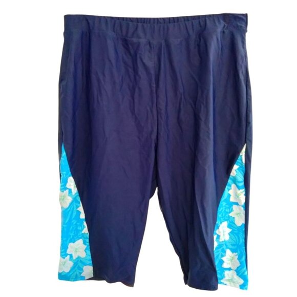 Hanna Nikole Plus Size 24W Two-Piece Modest Swim Set Womens Navy & Blue Floral - Picture 3 of 15